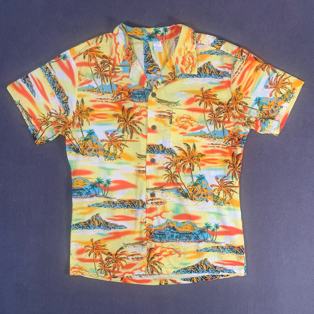 Vintage Palmwave Shirt Men Large Yellow Palm Trees Lua Party Festival Fun Resort